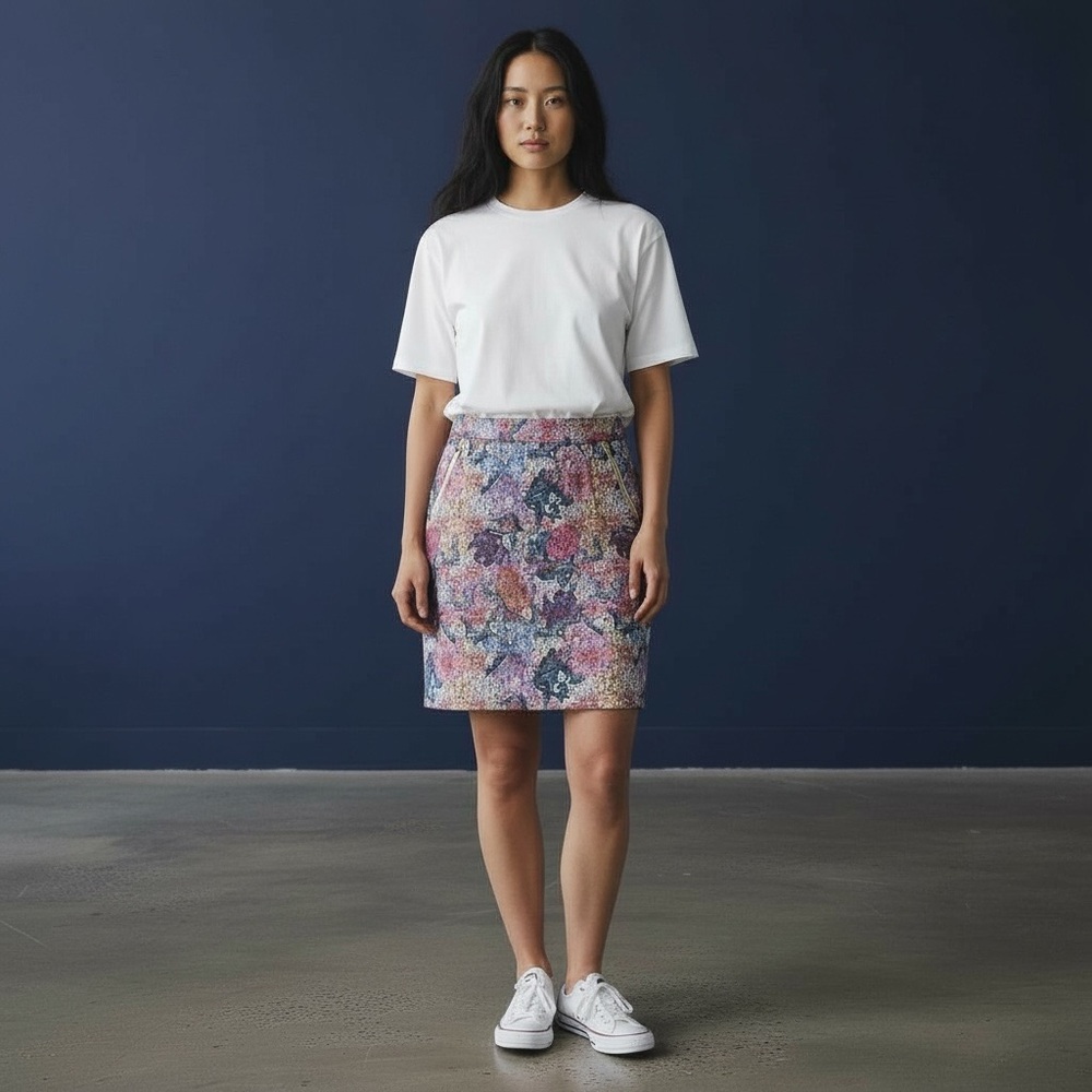 💛 H&M Multicolor Floral Pencil Skirt w/Gold Zipper Pockets | Sz: 10